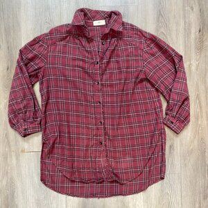 Natural Life Oversized Burgundy Plaid Flannel Button Down